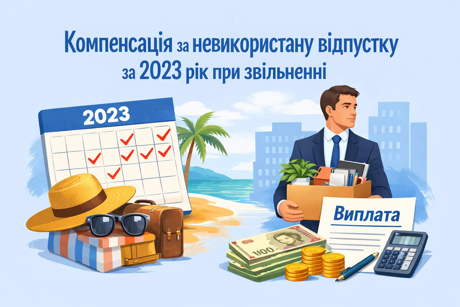 Компенсація невикористаної відпустки при звільненні, якщо є дні невідгуляної відпустки за 2023 рік Компенсація невикористаної відпустки при звільненні, якщо є дні невідгуляної відпустки за 2023 рік