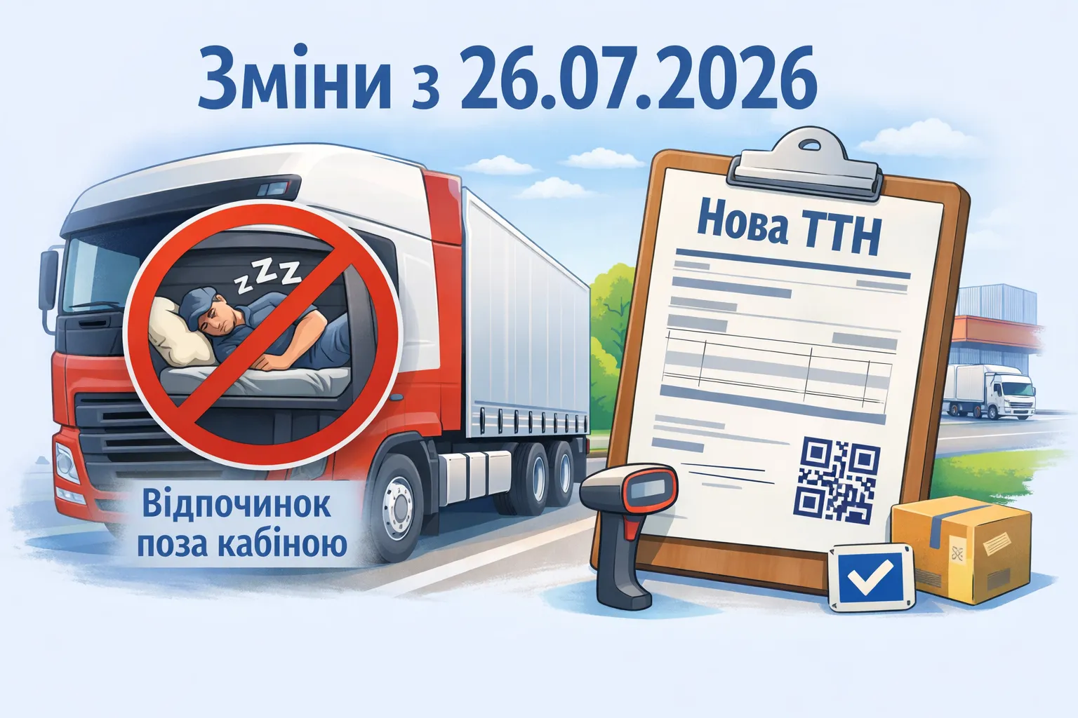 Изменения для перевозчиков с 26.07.2026: запрет отдыха в кабине и новая ТТН