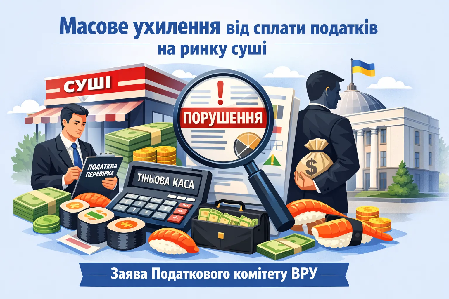 Масове ухилення від сплати податків на ринку суші: подробиці заяви від податкового комітету ВРУ