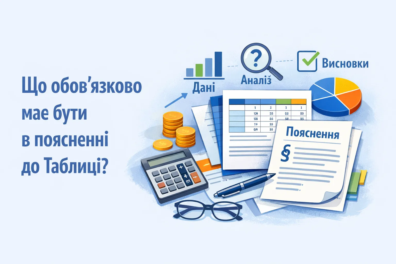 Що обов’язково має бути в поясненні до Таблиці?