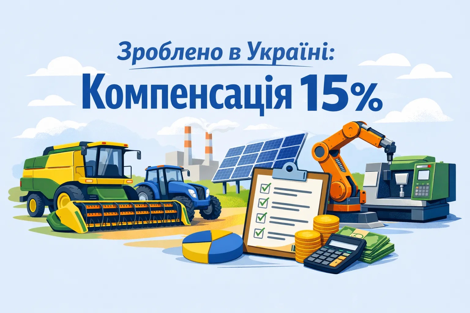 Зроблено в Україні: Уряд додав 18 видів техніки й обладнання українських виробників до програми компенсації 15% Зроблено в Україні: Уряд додав 18 видів техніки й обладнання українських виробників до програми компенсації 15%