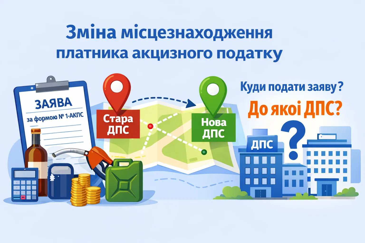 Зміна місцезнаходження платника акцизного податку: до якої ДПС подавати заяву за формою № 1-АКПС?