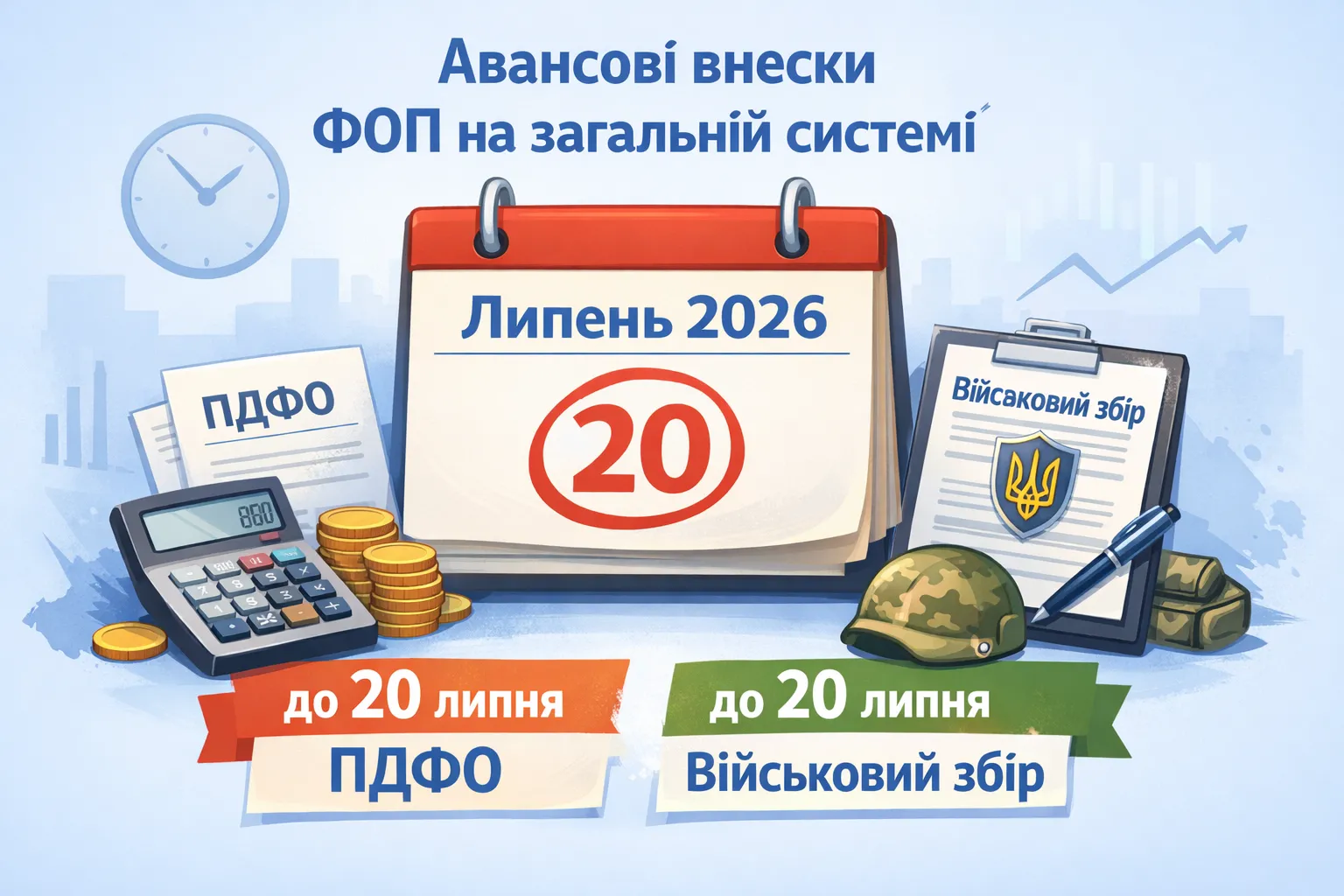 ФОП на загальній системі: до коли сплатити авансові внески з ПДФО та військового збору у липні 2026 року