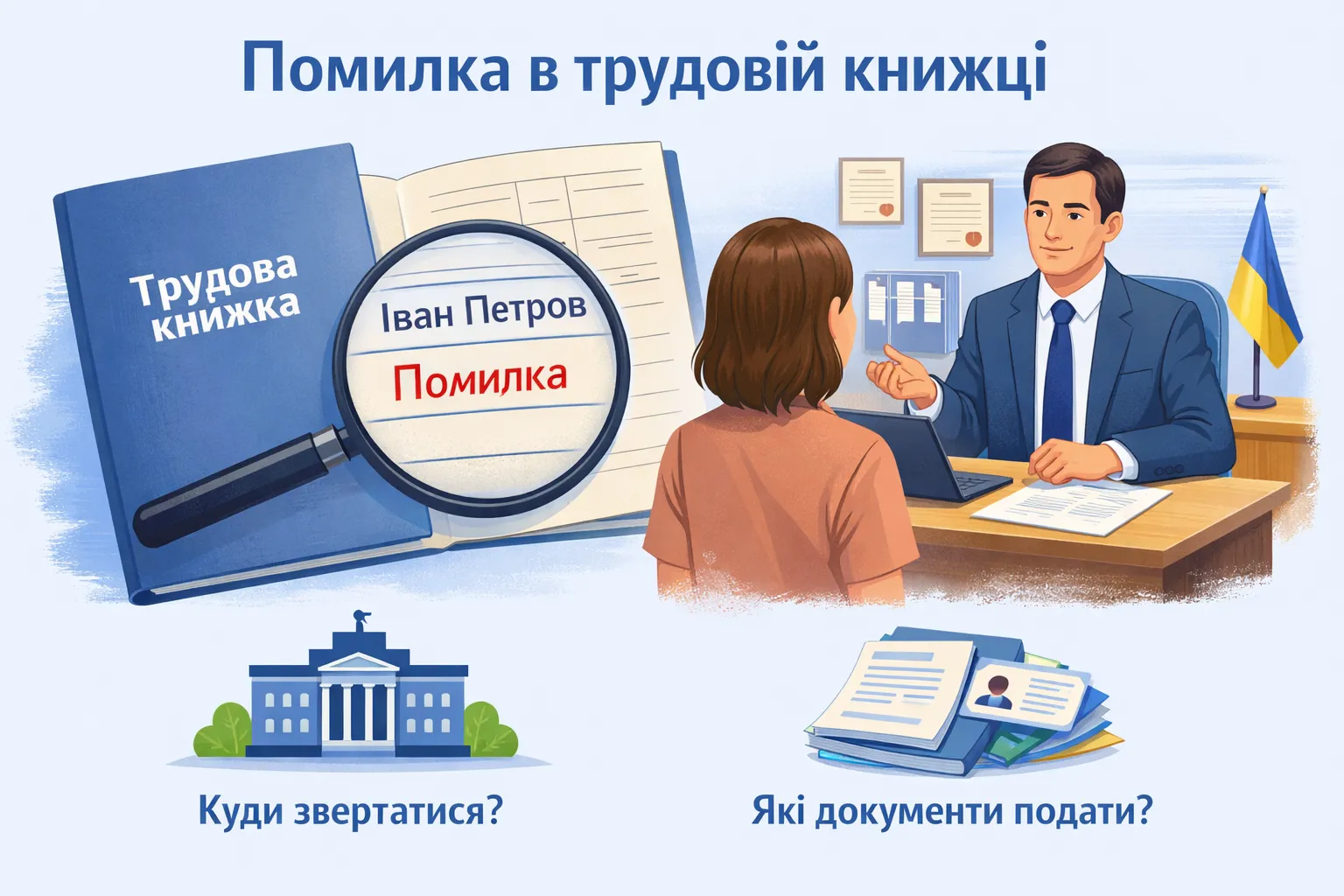 Помилка в імені у трудовій: куди звертатися і які документи подати?