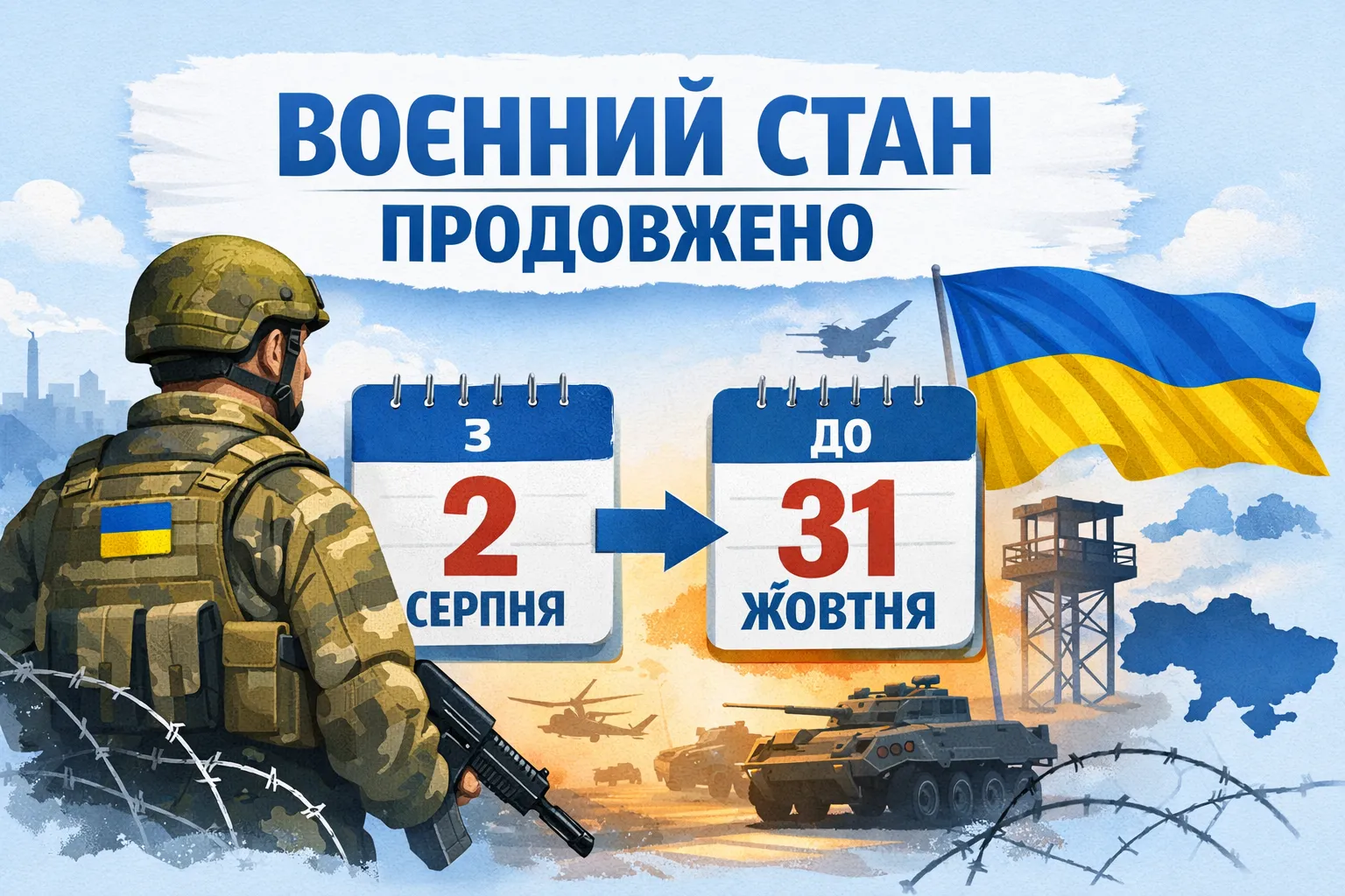 Воєнний стан буде продовжено з 2 серпня до 31 жовтня