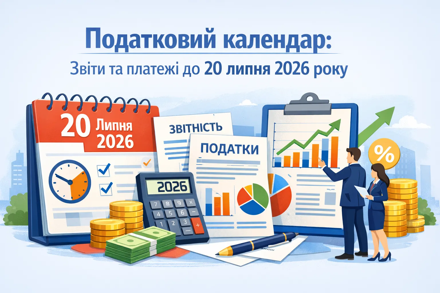Податковий календар: ключові звіти та платежі до 20 липня 2026 року