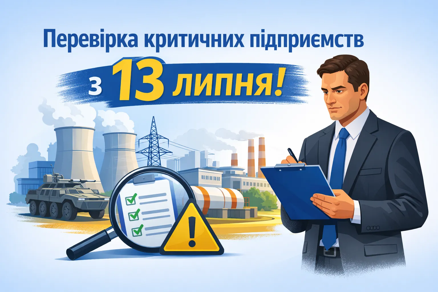 Перевірка критично важливих підприємств розпочинається 13 липня Перевірка критично важливих підприємств розпочинається 13 липня