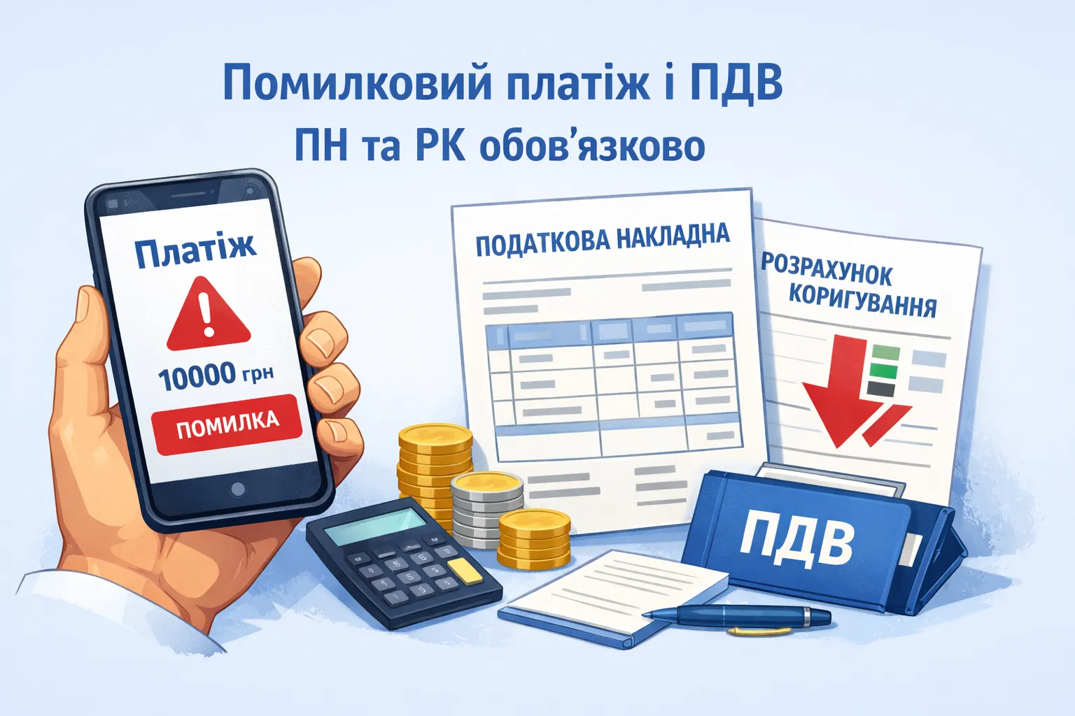 Помилковий платіж і ПДВ: коли обов’язково складати ПН та РК Помилковий платіж і ПДВ: коли обов’язково складати ПН та РК