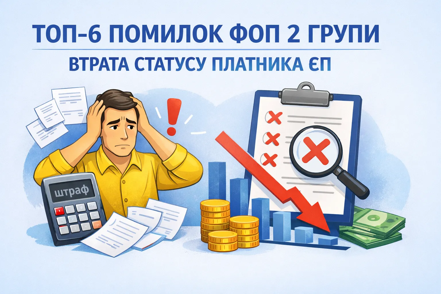 ТОП-6 помилок, через які ФОП 2 групи найчастіше втрачають статус платника ЄП ТОП-6 помилок, через які ФОП 2 групи найчастіше втрачають статус платника ЄП