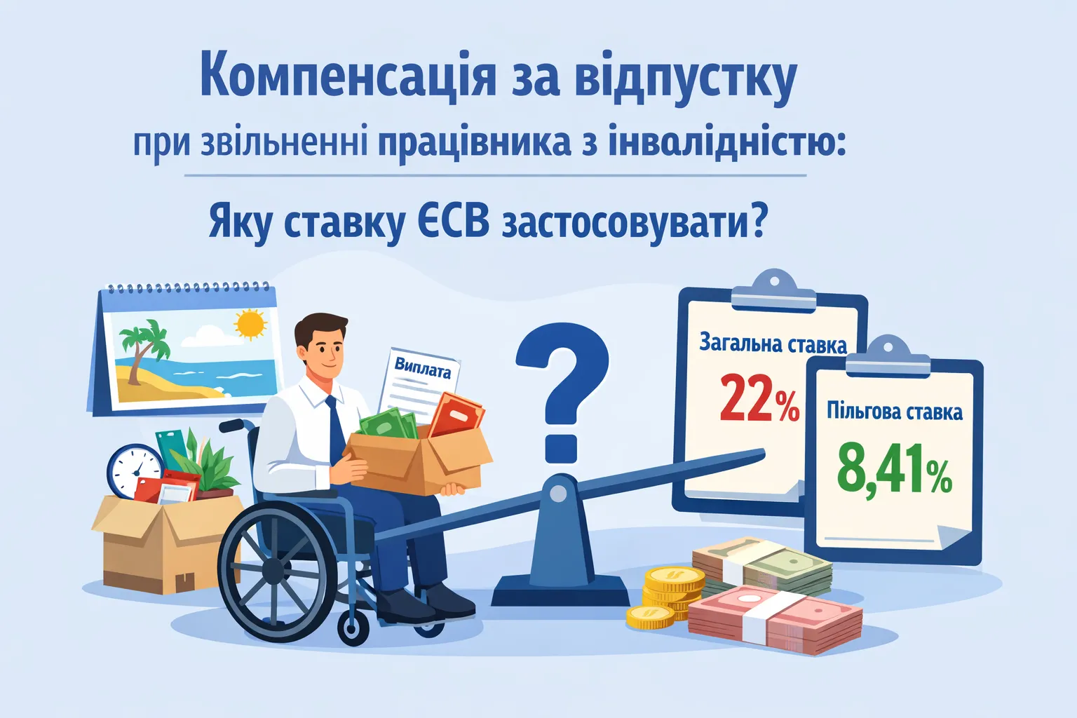 Компенсація за невикористану відпустку при звільненні працівника з інвалідністю: яку ставку ЄСВ застосовувати? Компенсація за невикористану відпустку при звільненні працівника з інвалідністю: яку ставку ЄСВ застосовувати?