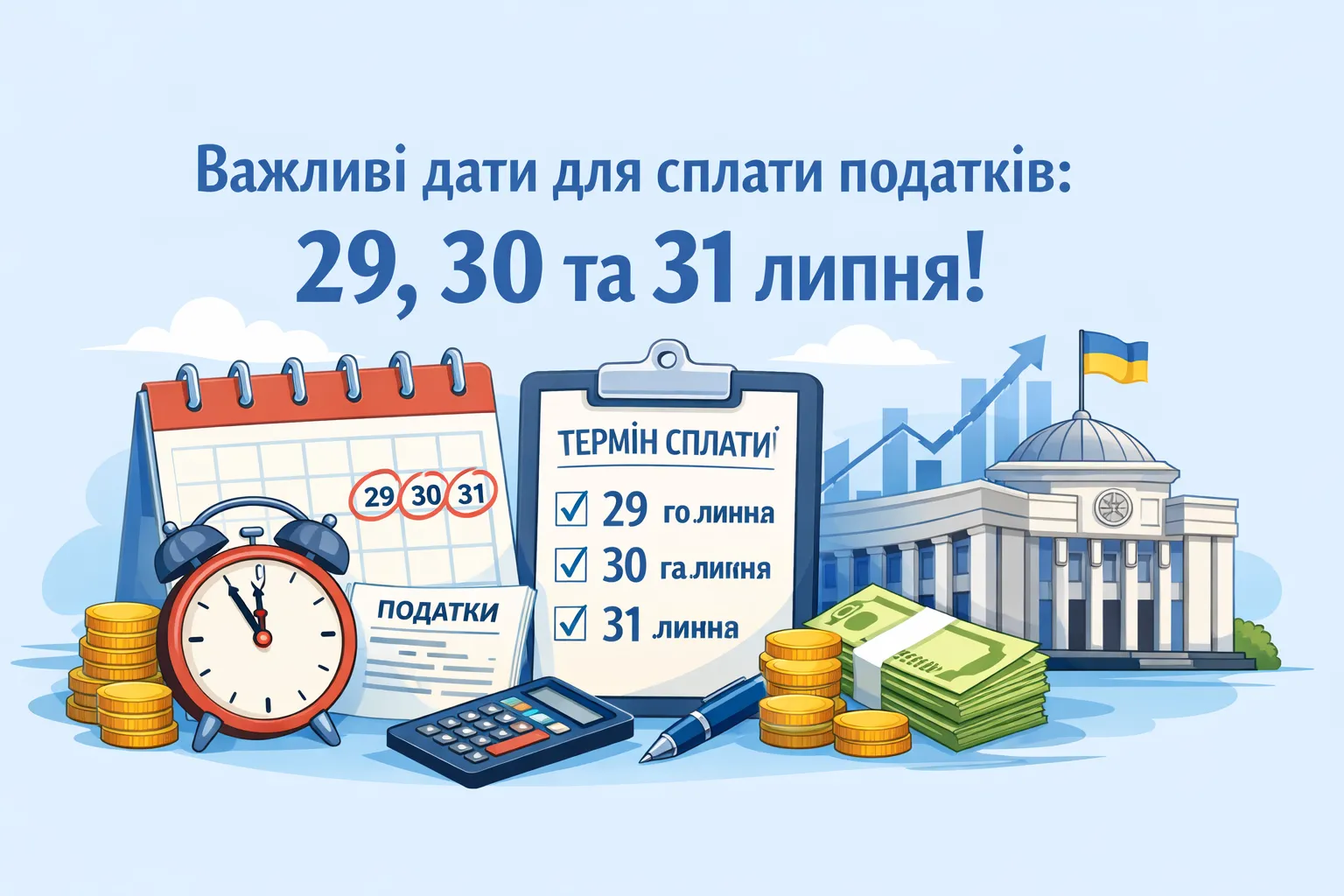 Важливі дати для сплати податків: 29, 30 та 31 липня! Важливі дати для сплати податків: 29, 30 та 31 липня!