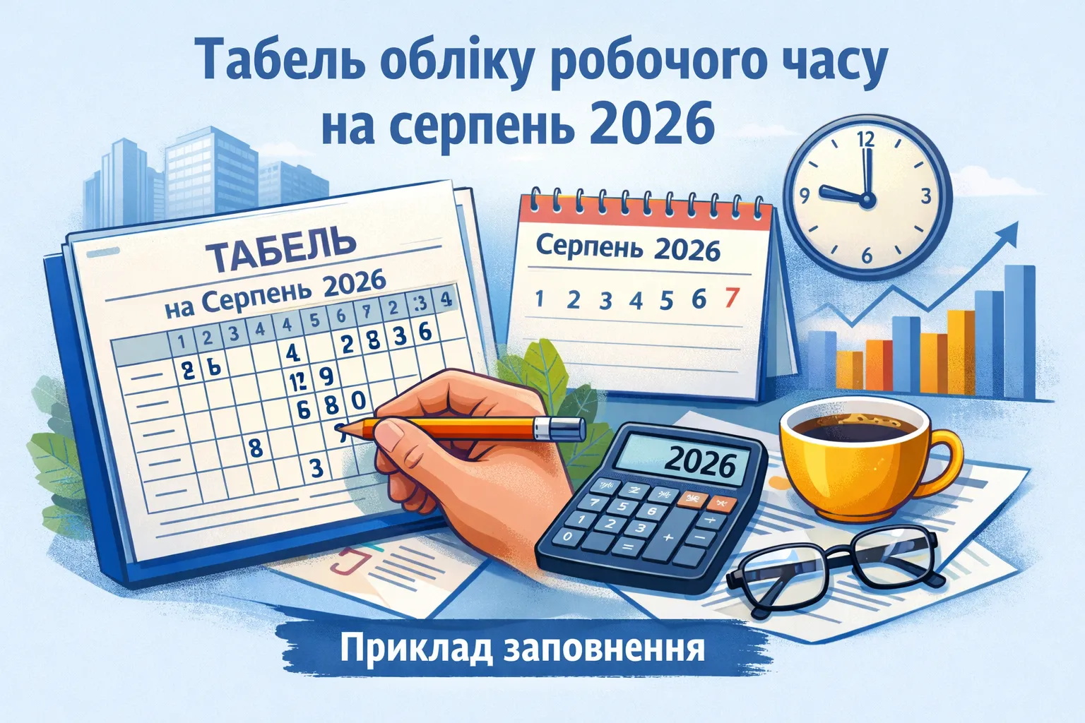 Табель обліку робочого часу на серпень 2026 року: приклад заповнення