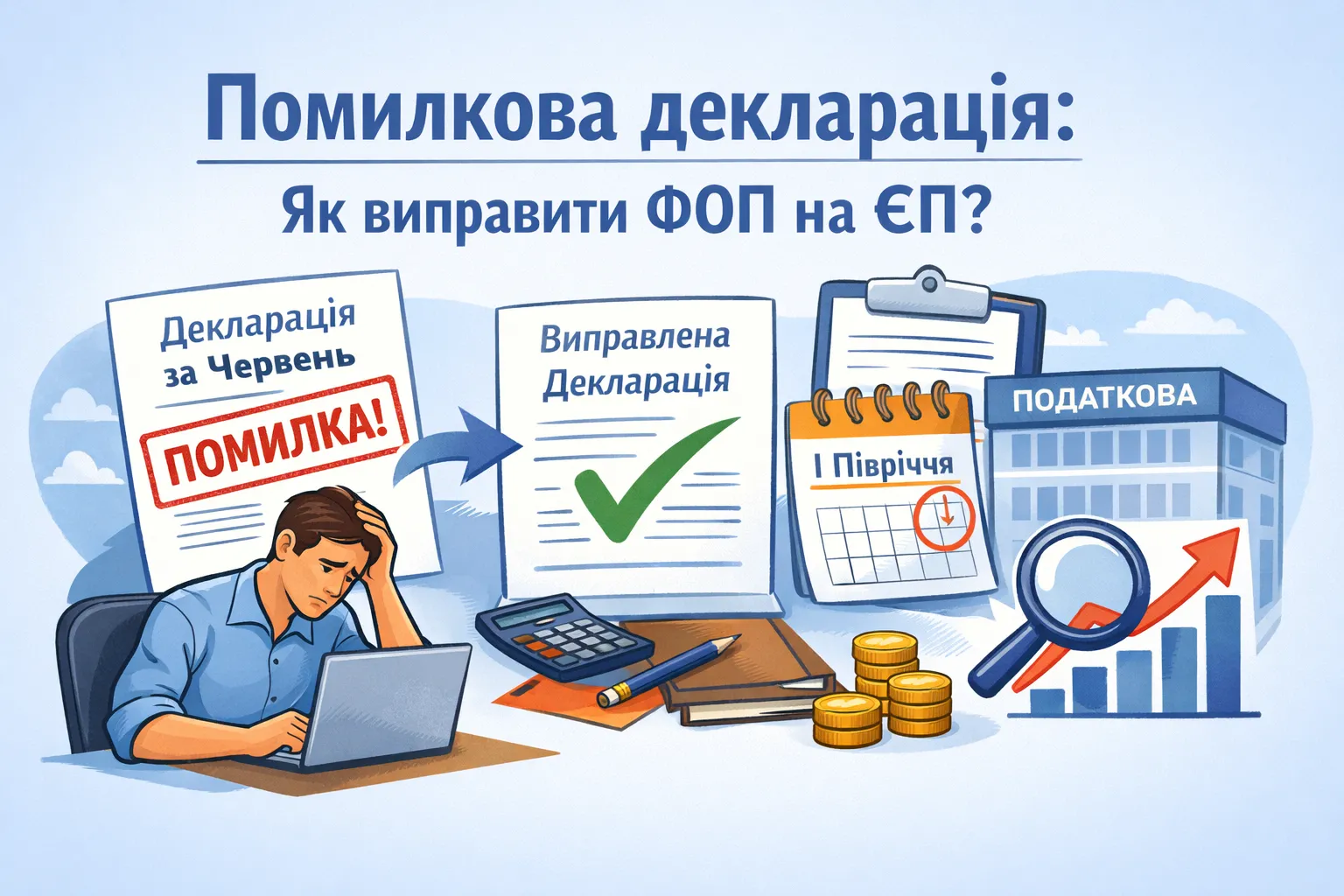 Ошибочно подали декларацию за июнь вместо полугодовой: как исправить ошибку ФЛП на ЕН