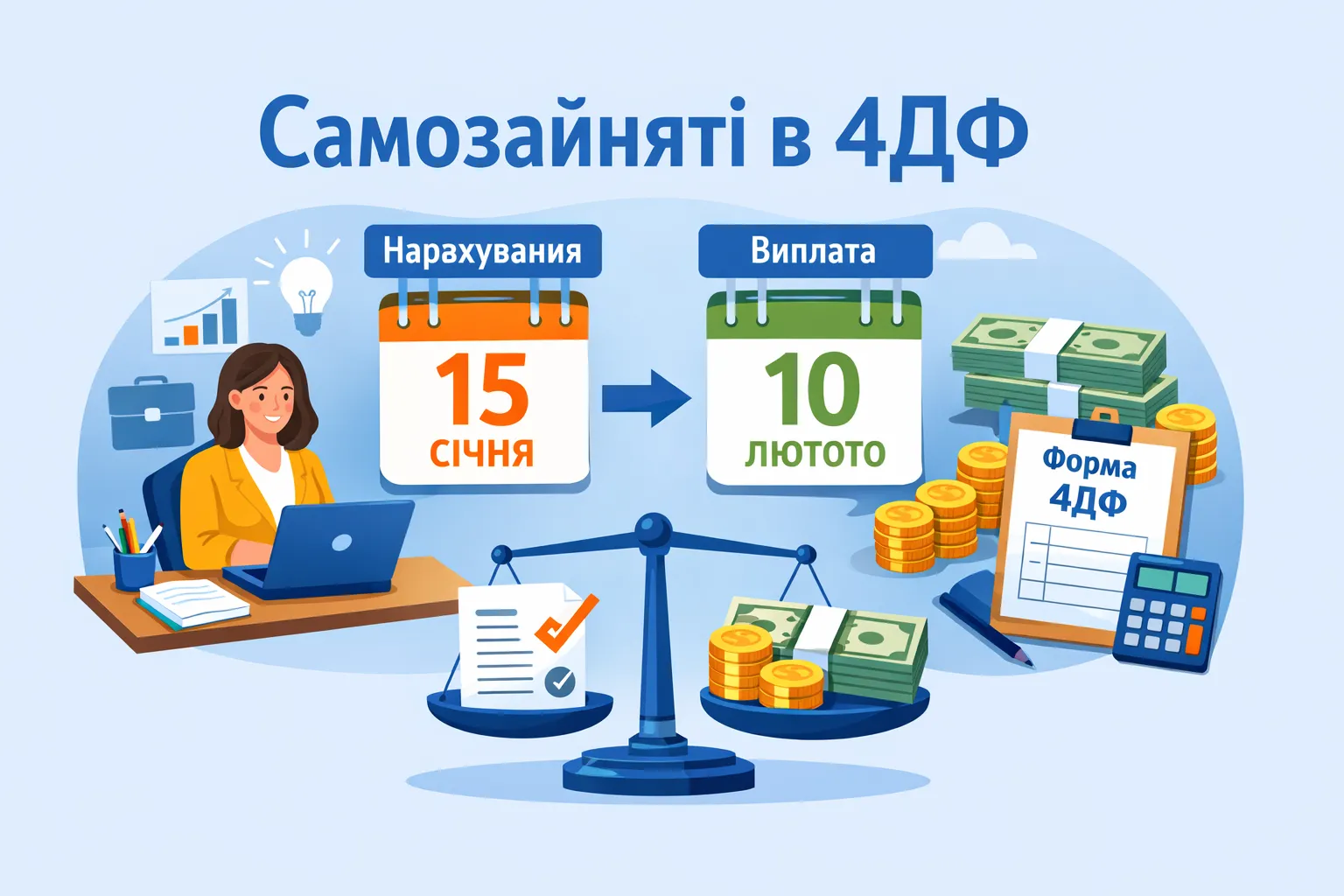 Самозайнята особа в 4ДФ: різні дати нарахування і виплати доходу