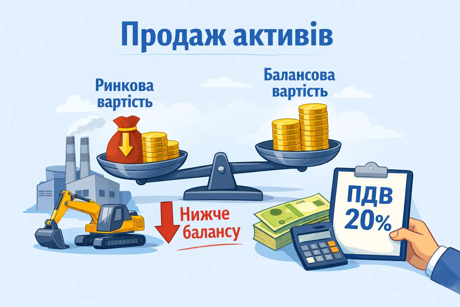 Продаж ОЗ: ринкова оцінка  нижче балансової вартості, що з ПДВ