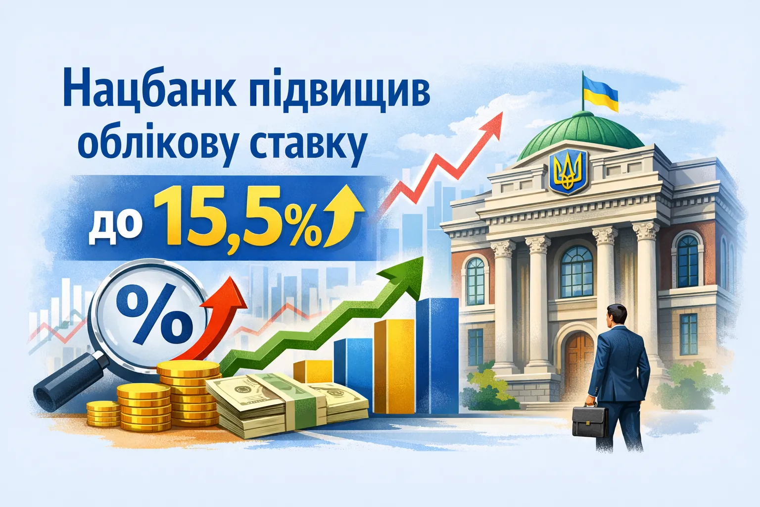 Нацбанк підвищив облікову ставку до 15,5%