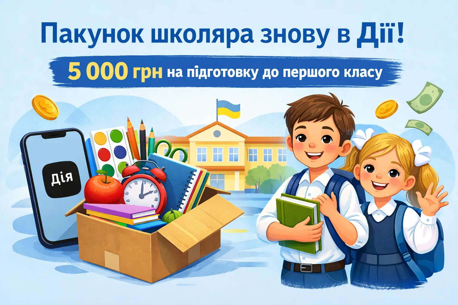 Пакунок школяра знову в Дії: отримайте 5 000 грн на підготовку до першого класу