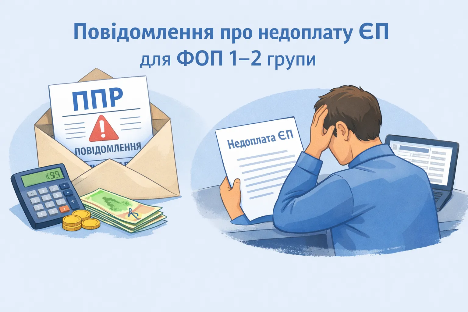 Яке ППР надсилають ФОП‑єдиннику 1–2 групи за недоплату авансів ЄП?