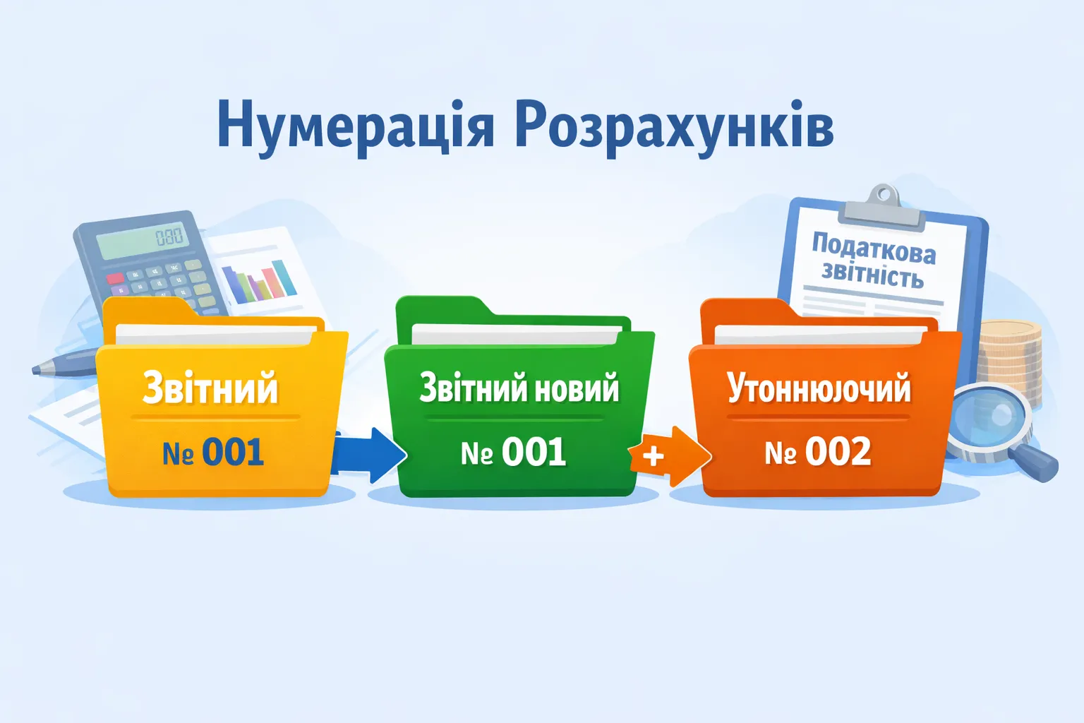 Яким чином здійснюється нумерація Розрахунків ЮО або ФОП / НПД з типом «Звітний», «Звітний новий», «Уточнюючий»?