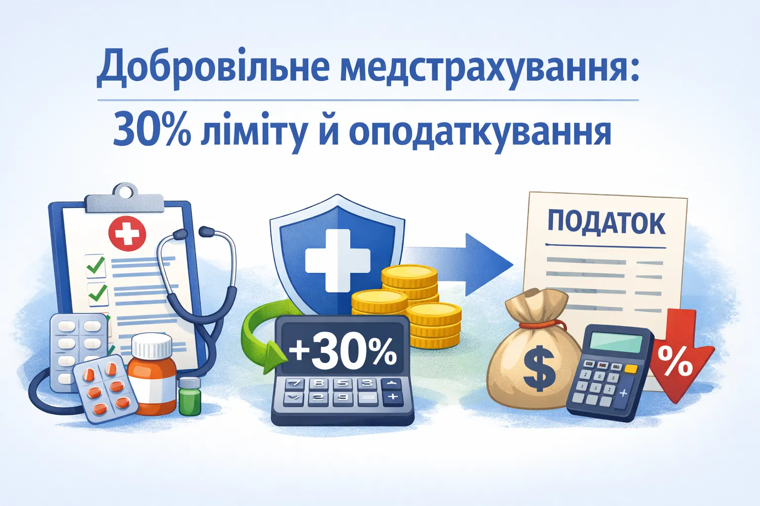 Добровільне медстрахування: 30 % ліміту й оподаткування