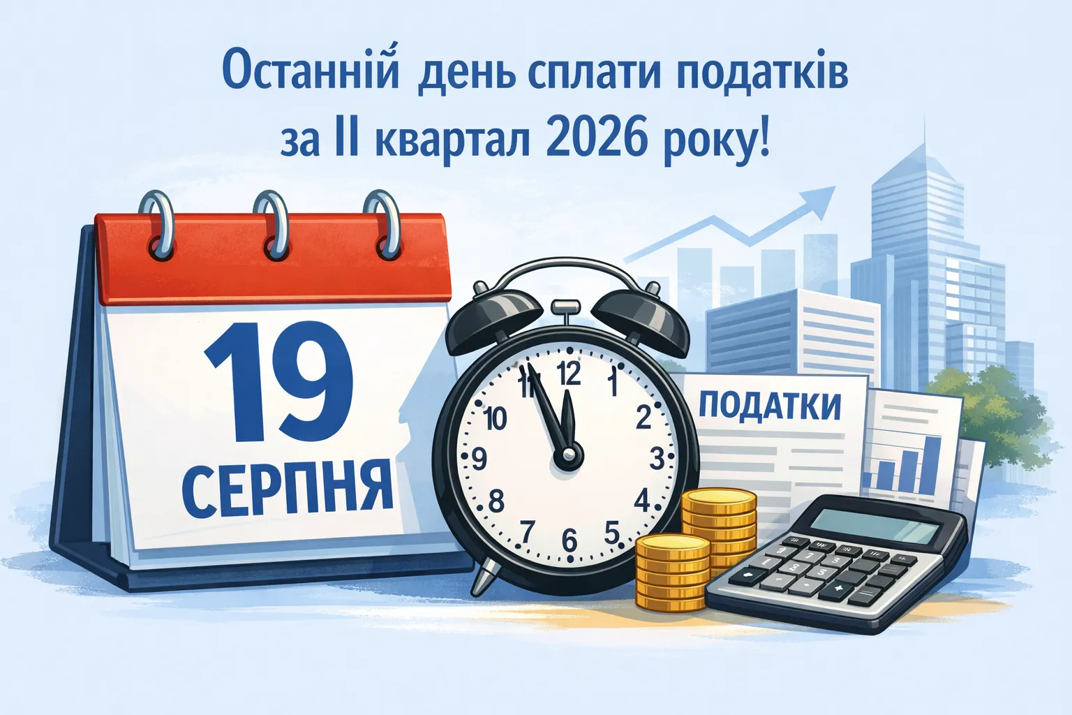 19 серпня — останній день сплати податків за ІІ квартал 2026 року!