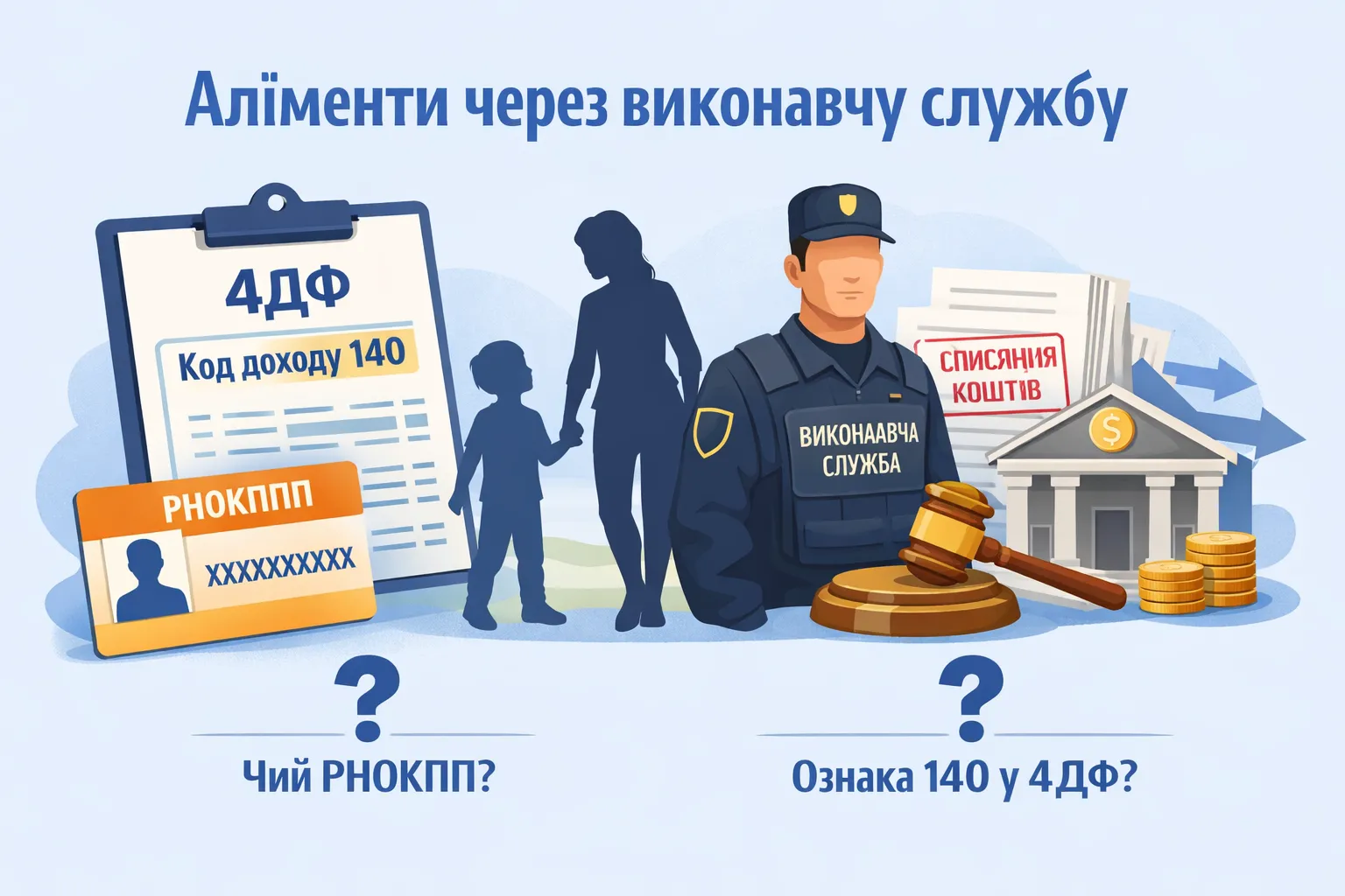 Аліменти через виконавчу службу: чий РНОКПП і яка ознака доходу (140) в 4ДФ? Аліменти через виконавчу службу: чий РНОКПП і яка ознака доходу (140) в 4ДФ?