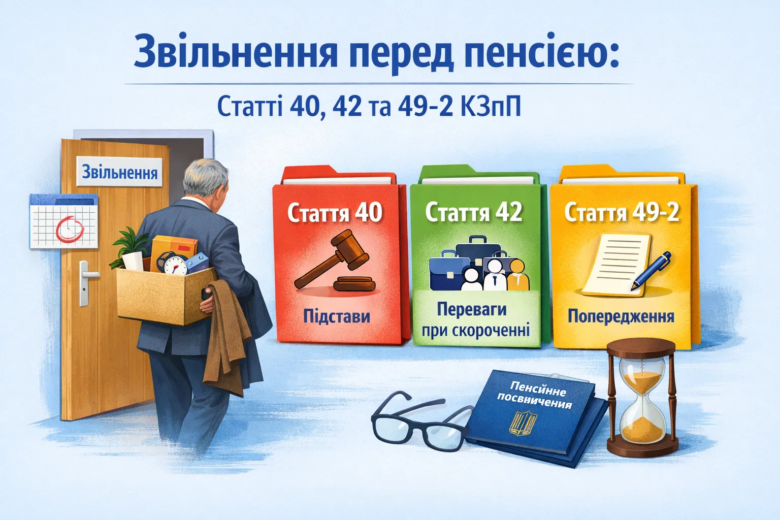 Звільнення перед пенсією: як працюють статті 40, 42 і 49-2 КЗпП