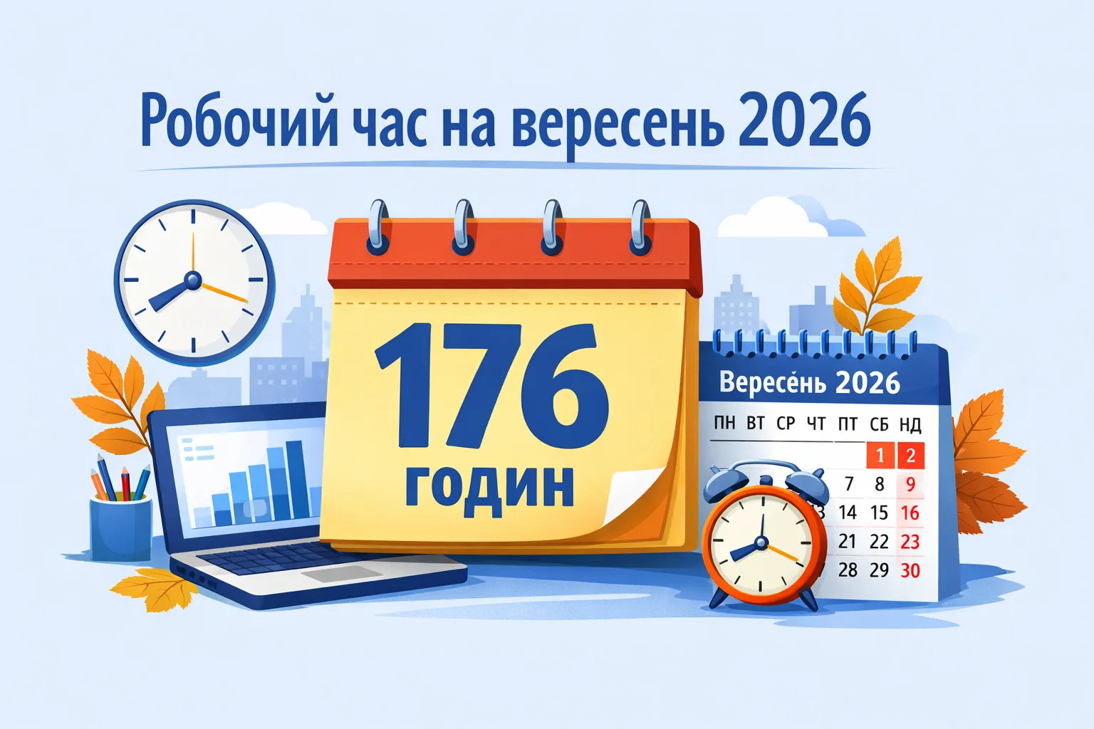 Норма тривалості робочого часу на вересень 2026 року 176 годин Норма тривалості робочого часу на вересень 2026 року 176 годин