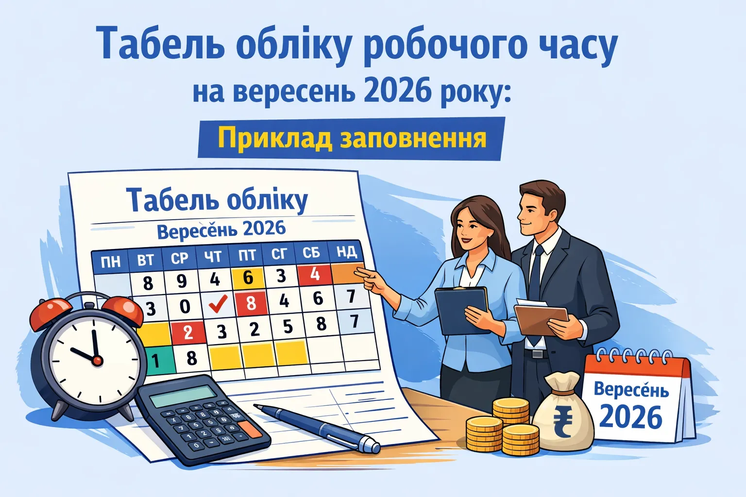 Табель обліку робочого часу на вересень 2026 року: приклад заповнення