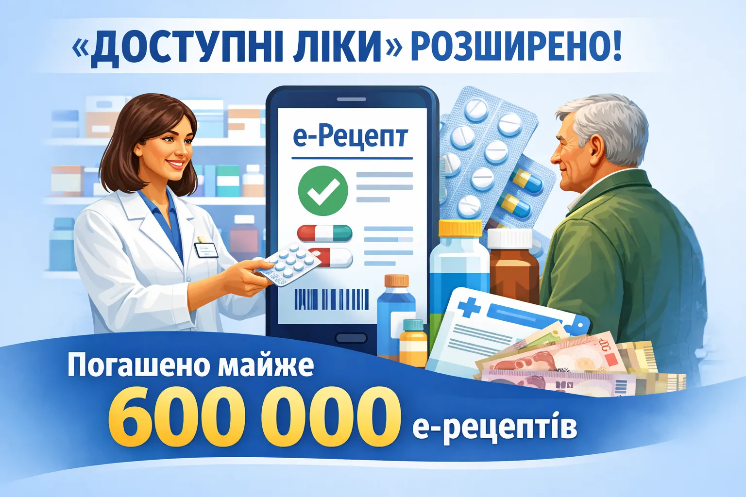 «Доступні ліки» розширили: українці вже погасили майже 600 тисяч е-рецептів