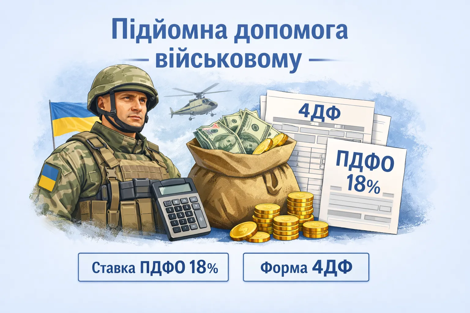 Підйомна допомога військовослужбовцю: ставка ПДФО та відображення в 4ДФ