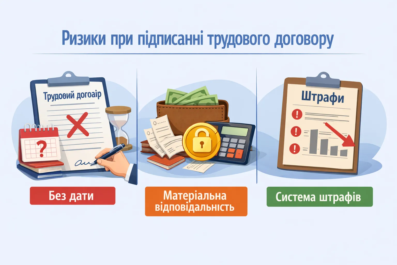 Коли трудовий договір краще не підписувати: ключові ризики (без дати, повна матеріальна відповідальність, система штрафів)
