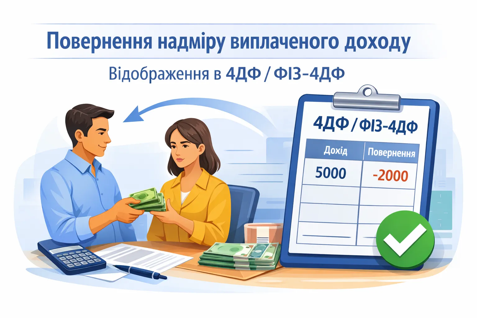 Повернення надміру виплаченого доходу працівника: як відобразити в 4ДФ / ФІЗ‑4ДФ