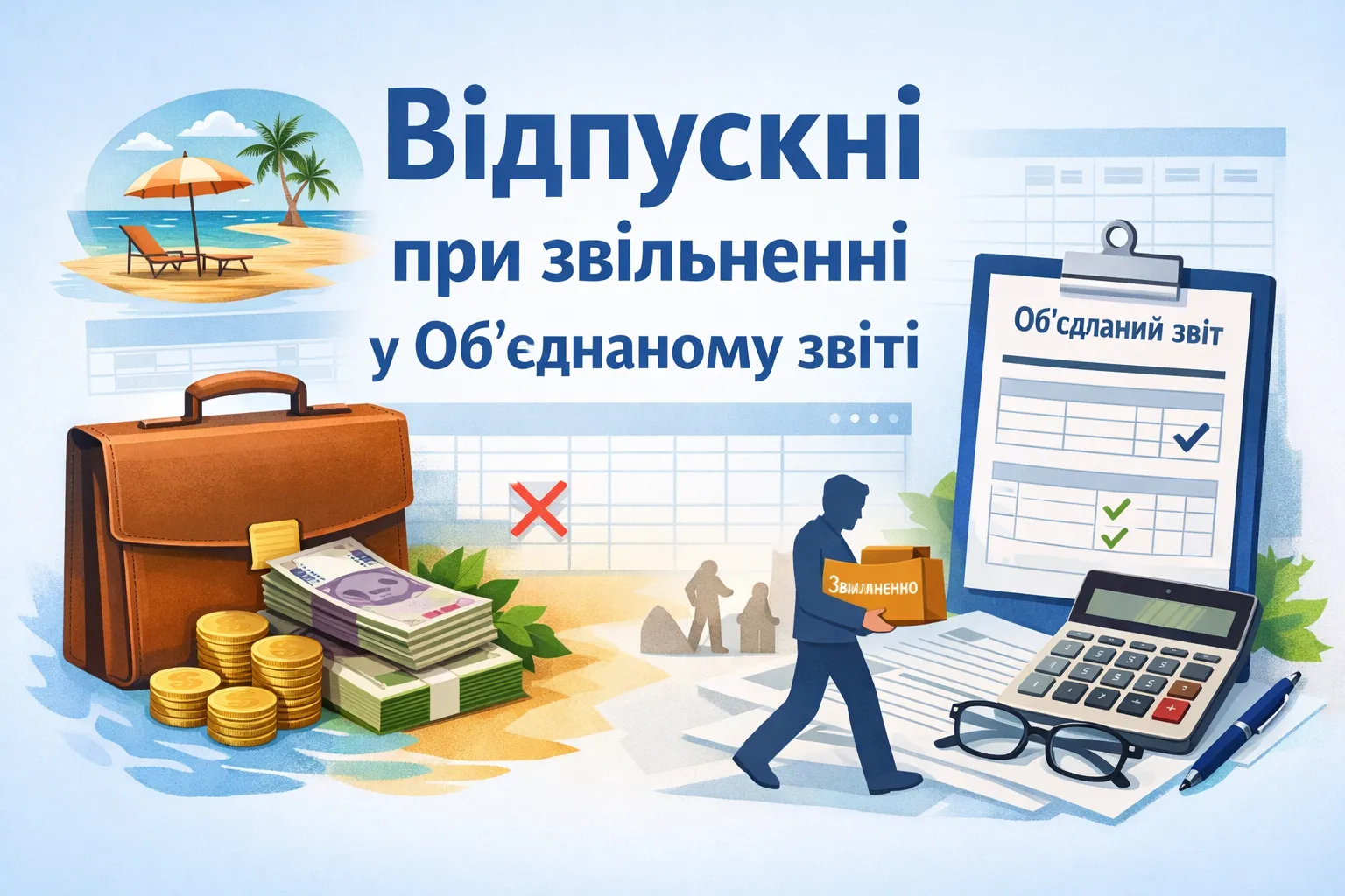 Компенсація відпустки та відраховані при звільненні відпускні в додатках Об’єднаного звіту