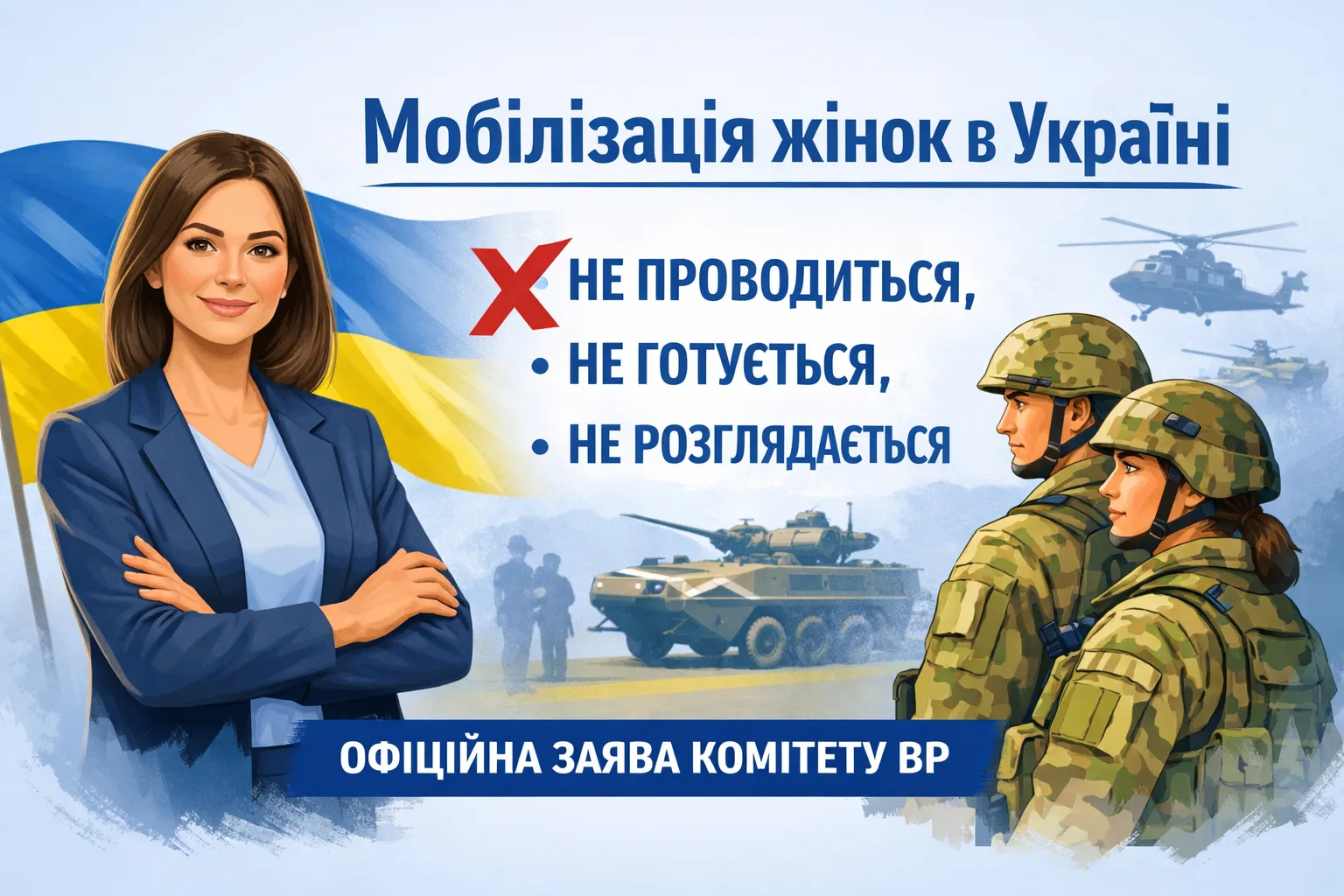Мобілізація жінок в Україні не проводиться, не готується і не розглядається: офіційна заява Комітету ВР