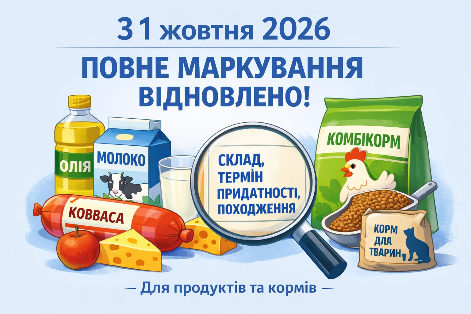 З 1 жовтня 2026 року в Україні знову діятимуть повні вимоги до маркування харчових продуктів і кормів