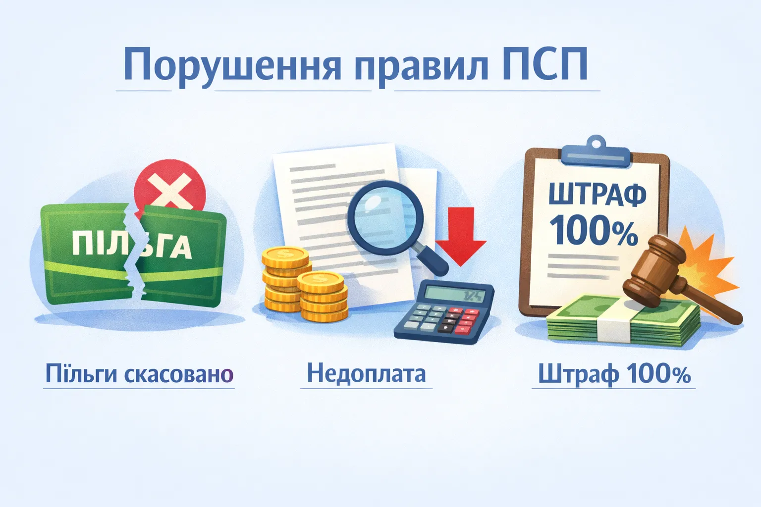 Порушення правил ПСП: втрата пільги, недоплата та 100 % штраф