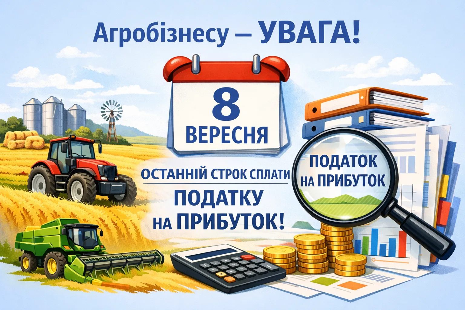 Агропідприємствам — увага: 8 вересня спливає строк сплати податку на прибуток