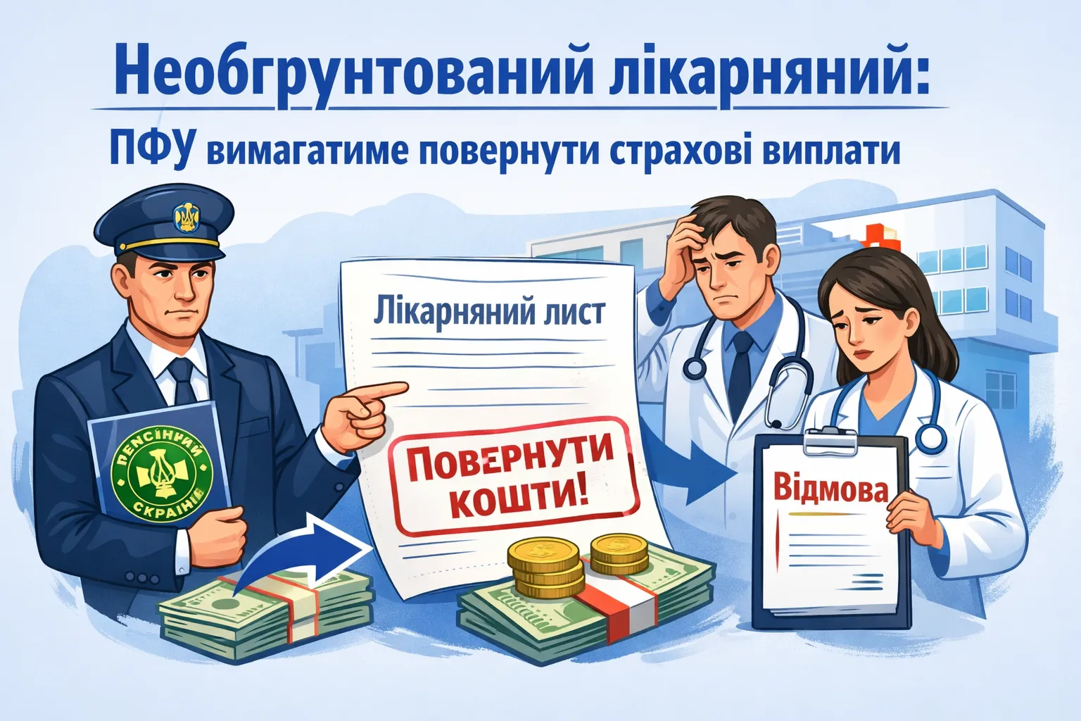 Необґрунтований лікарняний: ПФУ вимагатиме від медзакладу або лікаря-ФОП повернути страхові виплати