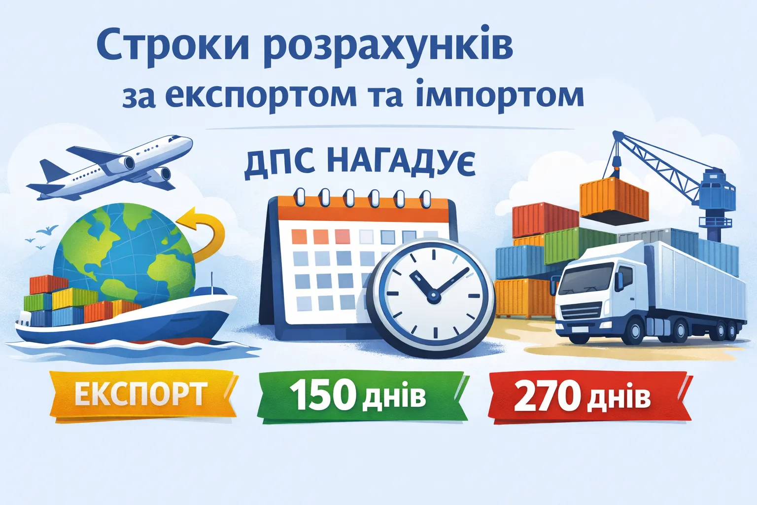 ДПС нагадує про строки розрахунків за експортом та імпортом: коли діють 180, 150 та 270 днів