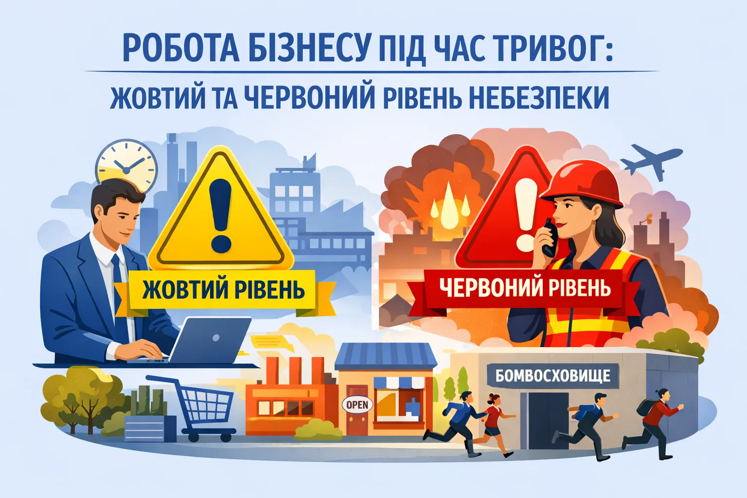 Робота бізнесу під час тривог: Уряд запроваджує жовтий та червоний рівні небезпеки Робота бізнесу під час тривог: Уряд запроваджує жовтий та червоний рівні небезпеки