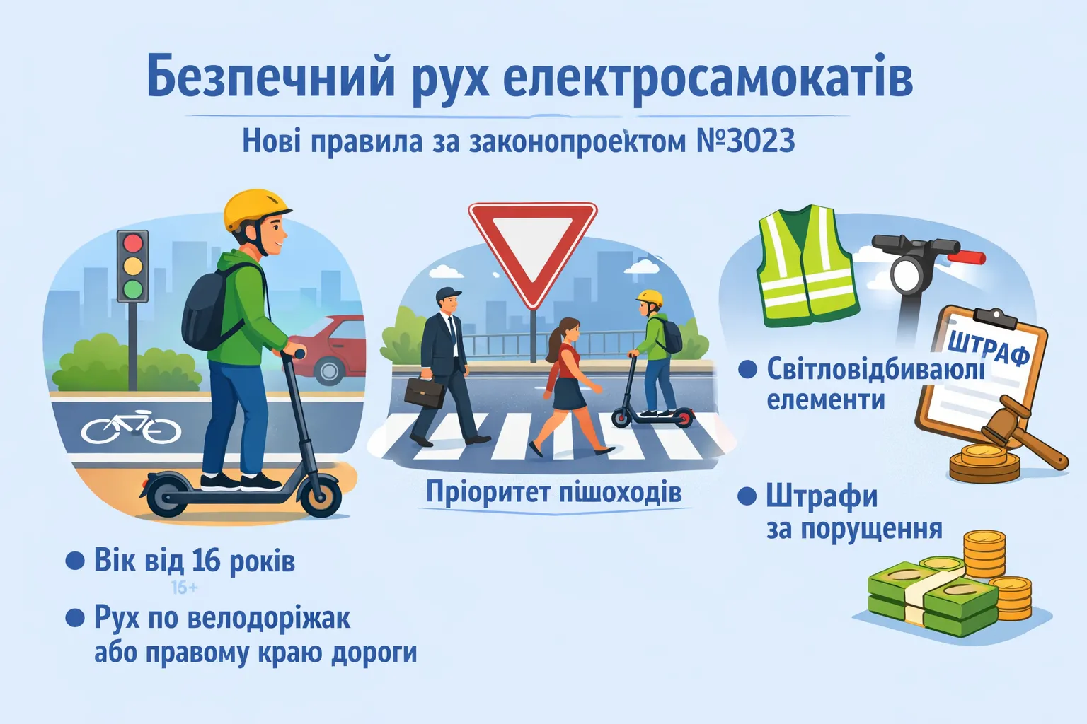 Безпечний рух електросамокатів: які правила пропонує законопроєкт № 3023 Безпечний рух електросамокатів: які правила пропонує законопроєкт № 3023