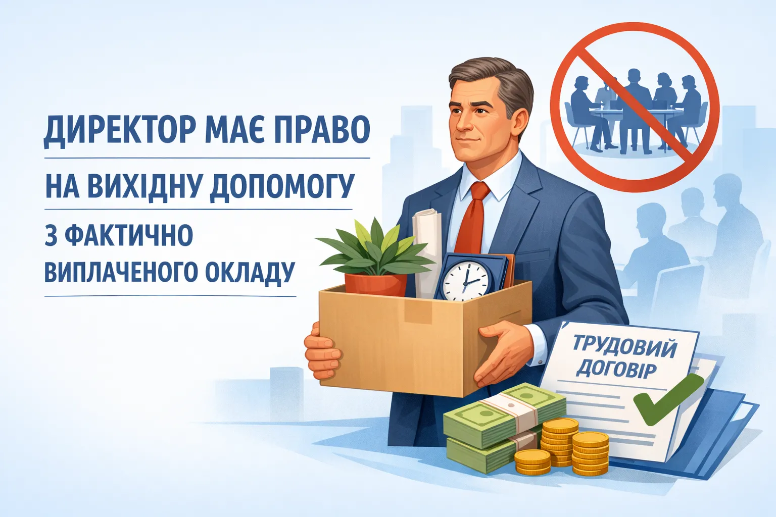 Директор має право на вихідну допомогу з фактично виплаченого окладу — навіть без рішення загальних зборів