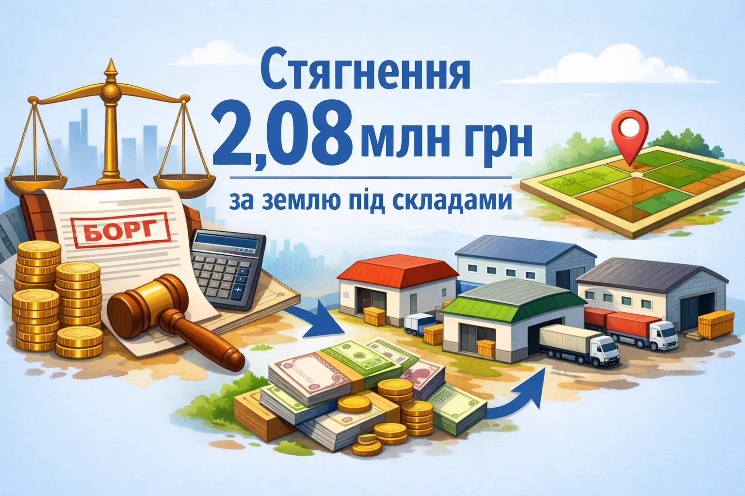 Стягнення 2,08 млн грн за землю під складами чотирьох фірм