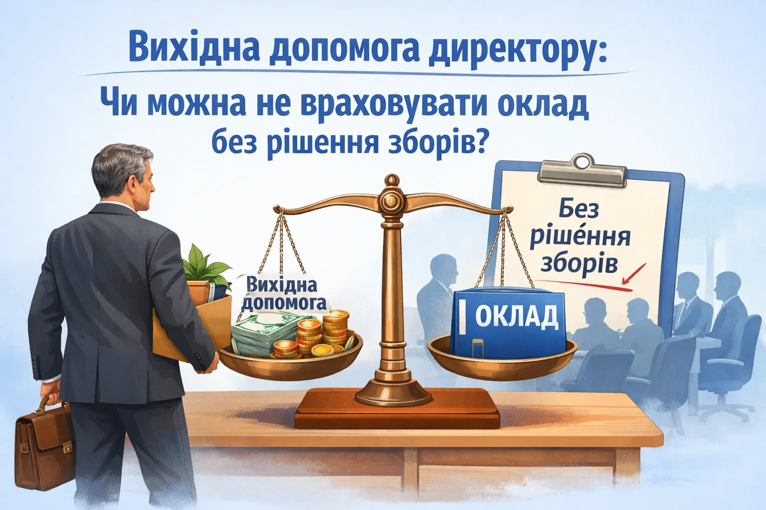 Вихідна допомога директору: чи можна не враховувати оклад без рішення загальних зборів