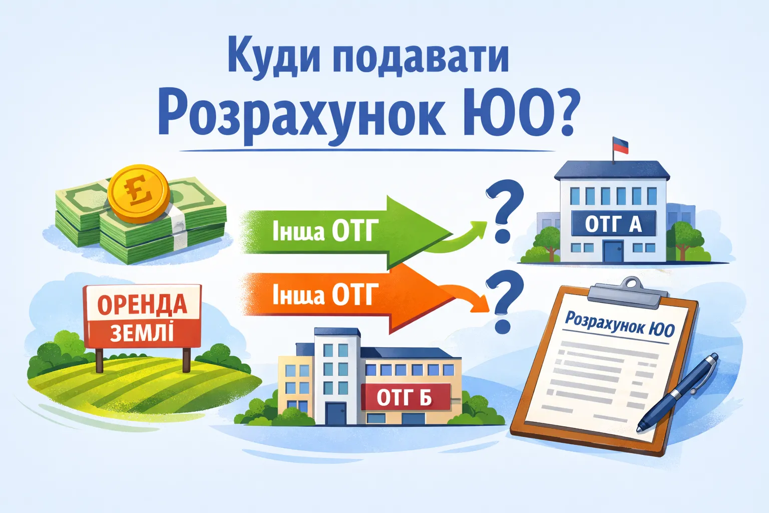 Зарплата + оренда землі в іншому ОТГ: куди подавати Розрахунок ЮО?