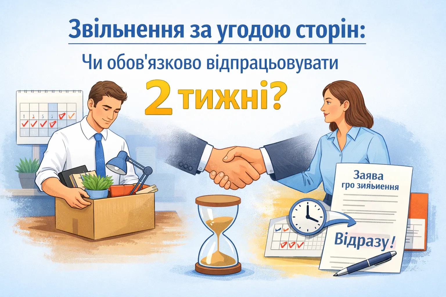 Звільнення за угодою сторін: чи потрібно працівнику «відпрацьовувати» два тижні