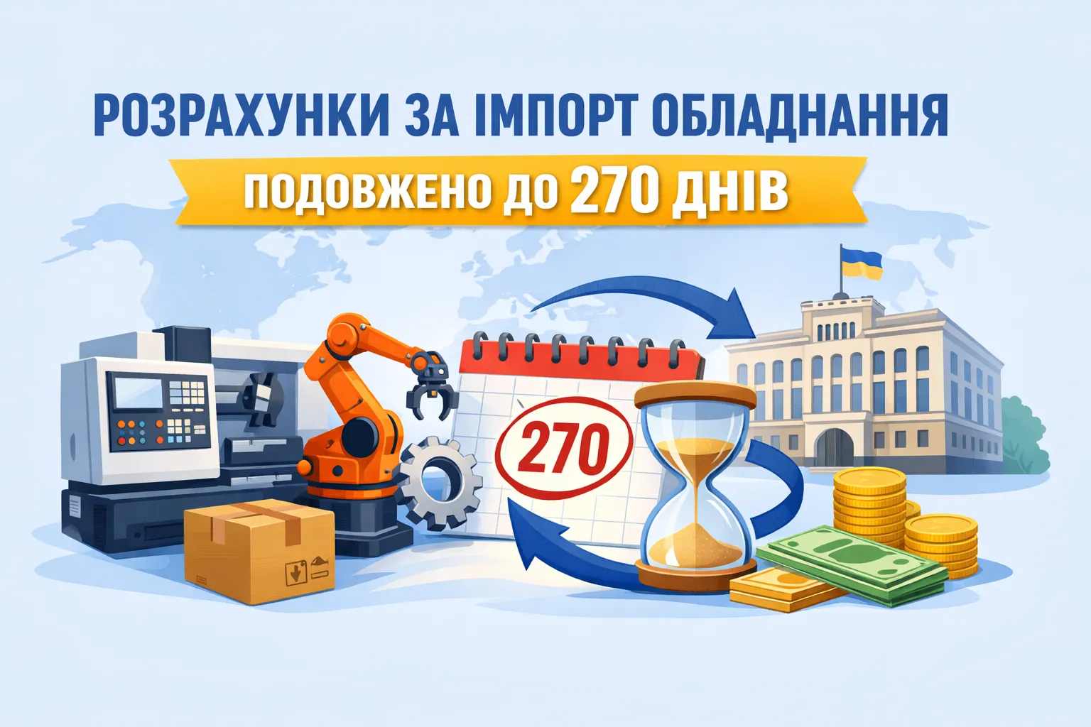 НБУ збільшив строки розрахунків за імпортом промислового обладнання до 270 днів