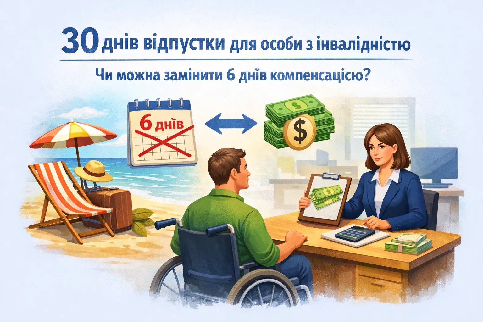30 днів відпустки для особи з інвалідністю: чи можна 6 днів замінити компенсацією