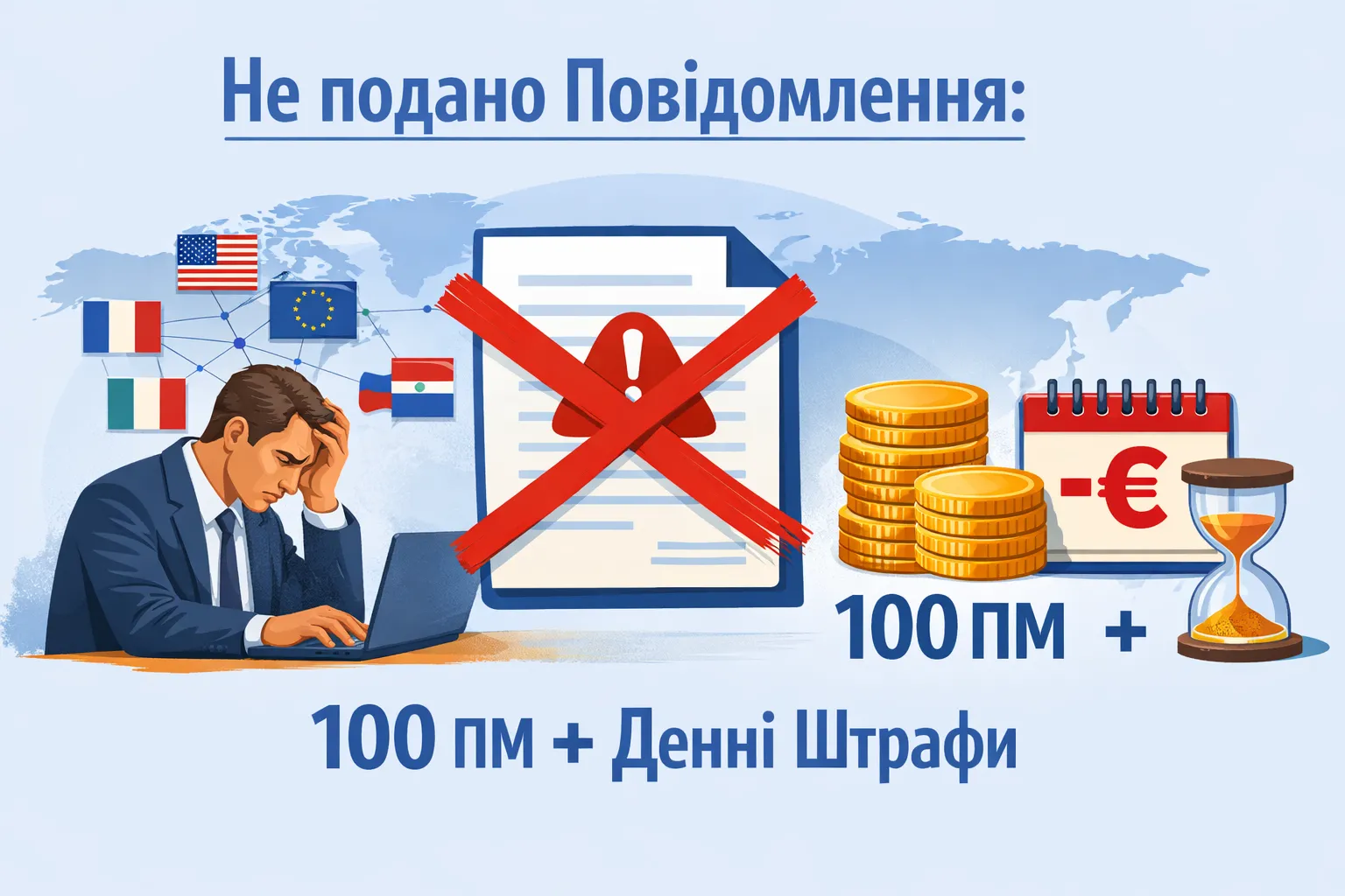 Учасник міжнародної групи не подав Повідомлення: 100 ПМ + денні штрафи